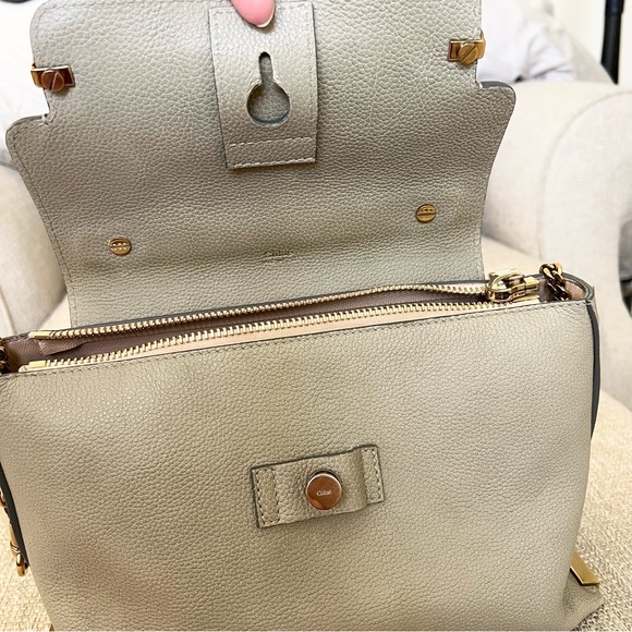 2F Chloe Clare medium Top Handle Chain Crossbody Satchel green gray leather - Picture 7 of 16
